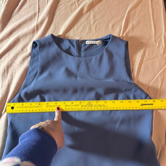 Alice + Olivia Women's sz 8 Clive Asymmetric Ruffle Dress Dusty Blue Midi - Picture 9 of 10